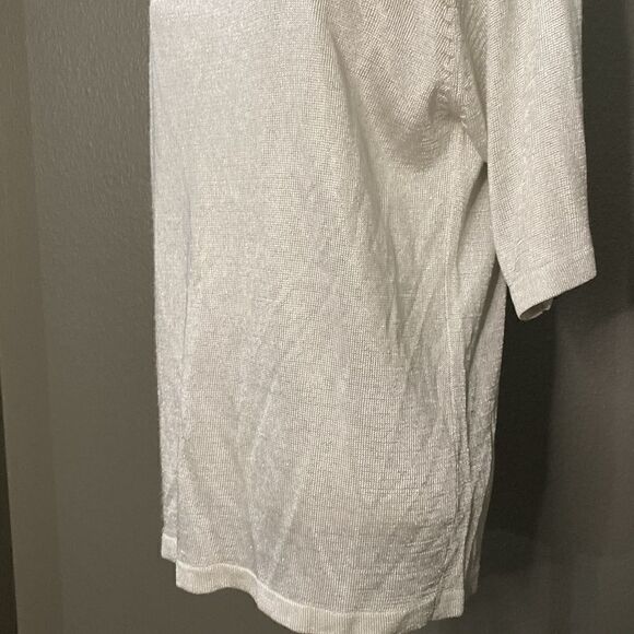 Vintage Jacqueline Ferrar Metallic Silver Short Sleeve Knot Sweater Top - Picture 3 of 10